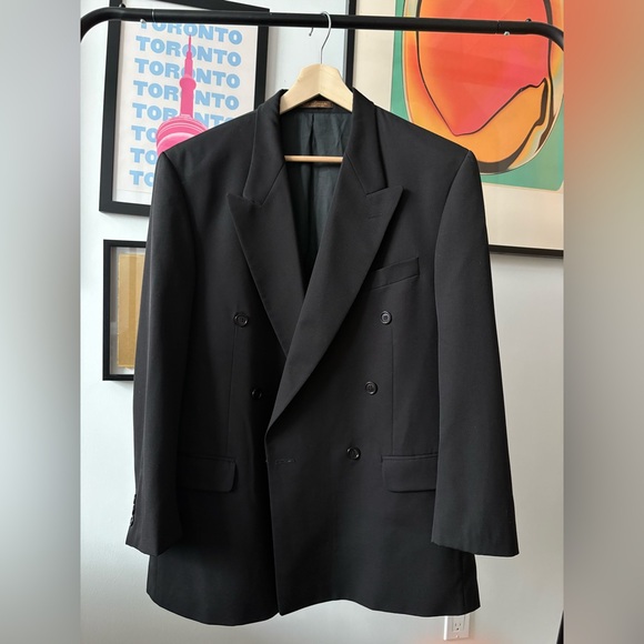 Harry Rosen Blazer Double Breasted Pure Virgin Wool Black 42R Made in Canada - Picture 4 of 10